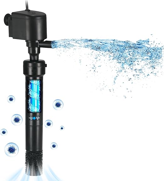 Aquarium U-V Filter Pump for 150-380L Fish Tank, 5W Lamp Anti-Algae U-V Clarifier, 1200L/H Crystal Algae Purifier Water Pump Air Supply Flow Pump