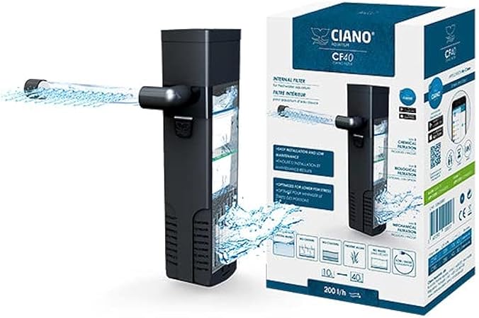 Ciano CF40 Aquarium Internal Filter - Flow of 200L/h. Suitable for aquariums between 10-40L