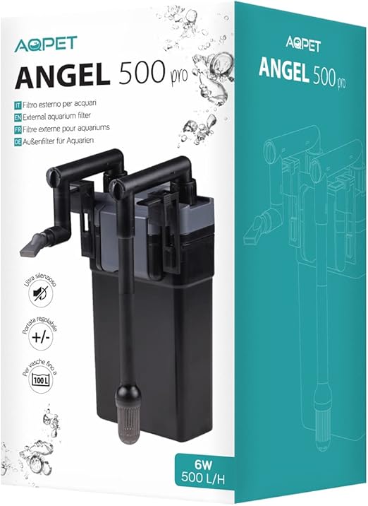 AQPET Angel 500 PRO External Filter for Aquariums Up to 100 Liters Complete with Sponges and Filtering Material