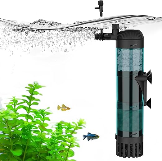 AQQA Fish Tank Filter, 600L/h Strong Flow Aquarium Filter, 8W Silent Fish Tank Filter Pump