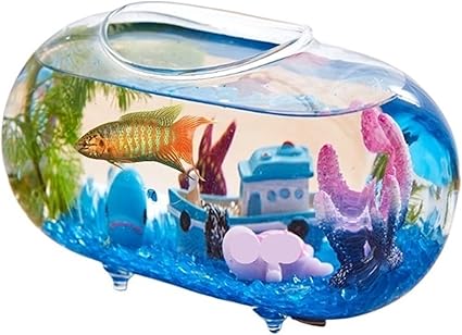 Small Fish Tank- Small Transparent Glass Fish Tank Oval Desktop