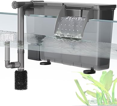 VILLNO 7W Hang-on Aquarium Filter, 670LPH Quiet Fish Tank Filter with Filter Sponge and Activated Carbon