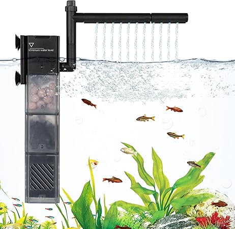 hygger 5-in-1 Power Quiet Fish Tank Filter,3-Stages Filtration Internal Aquarium Filter with Aeration & Rainfal Adjustable Flow Submersible Filter for 2-13 Gallon (8W)
